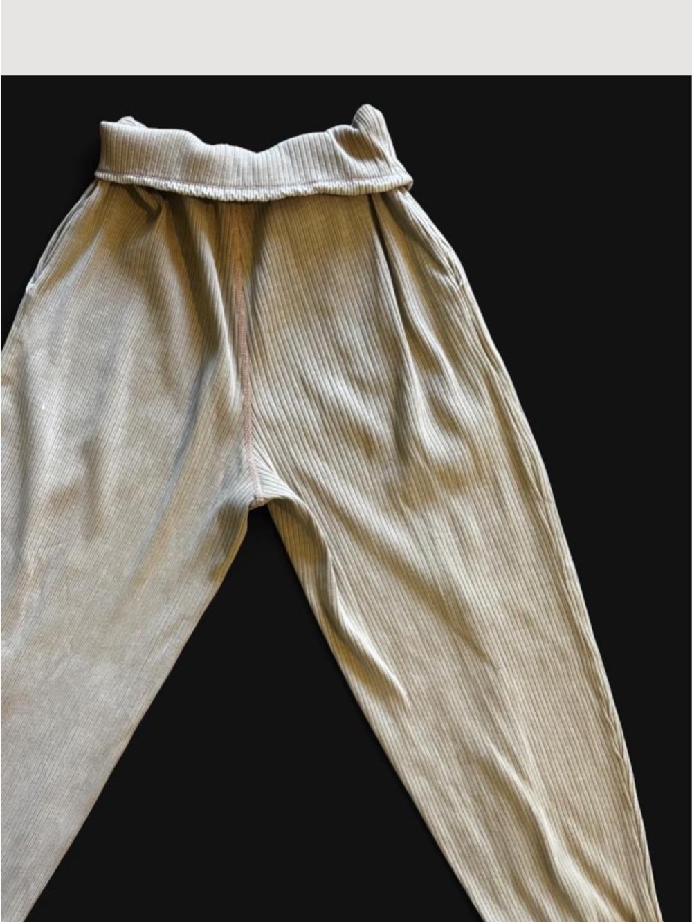 Free People Ribbed Fold-Over Waist Lounge Joggers with ankle Cuffs, golden cream